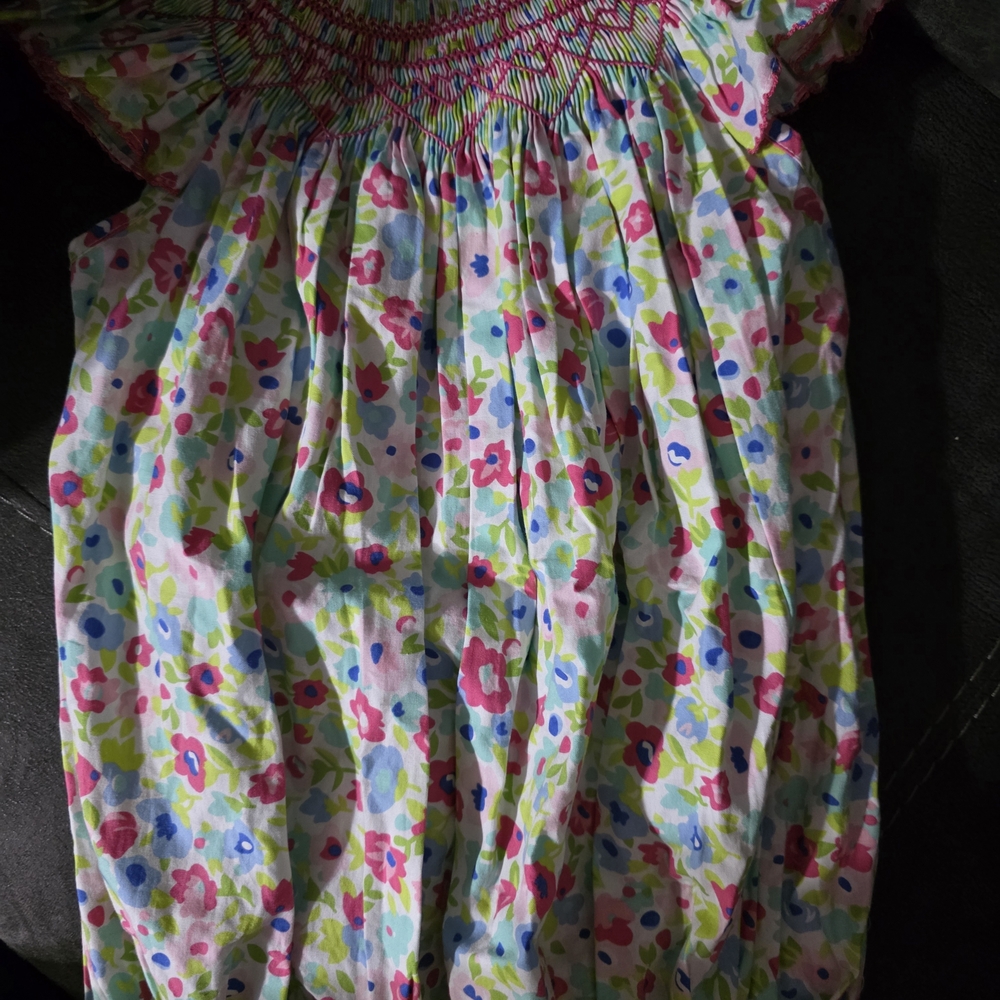 Girls Floral Smocked One-Piece - Pink & Blue